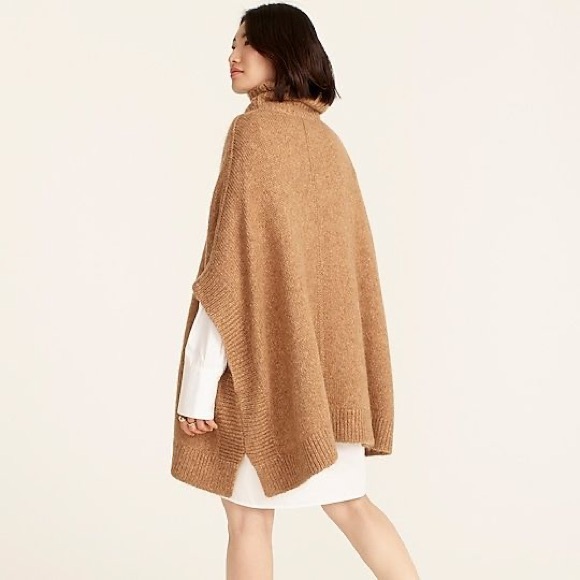 J. Crew Relaxed Turtleneck Poncho M/L Oversized Camel Sweater Alpaca Merino Wool - Picture 2 of 15